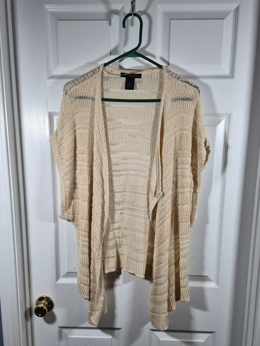 Calvin Klein Jeans Open-Front Cream Knit Cardigan